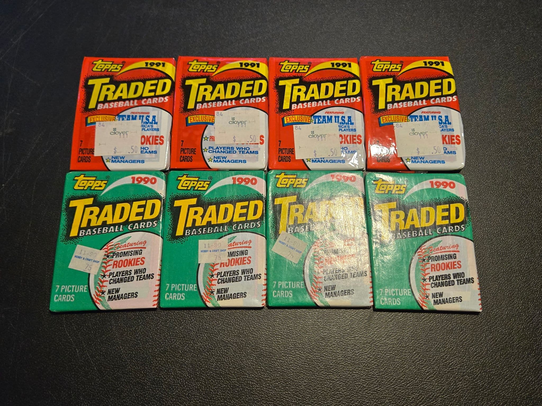 Topps Traded 1990 1991 Baseball Cards Lot 8 Sealed Wax Packs 7 Card Packs - Image 1