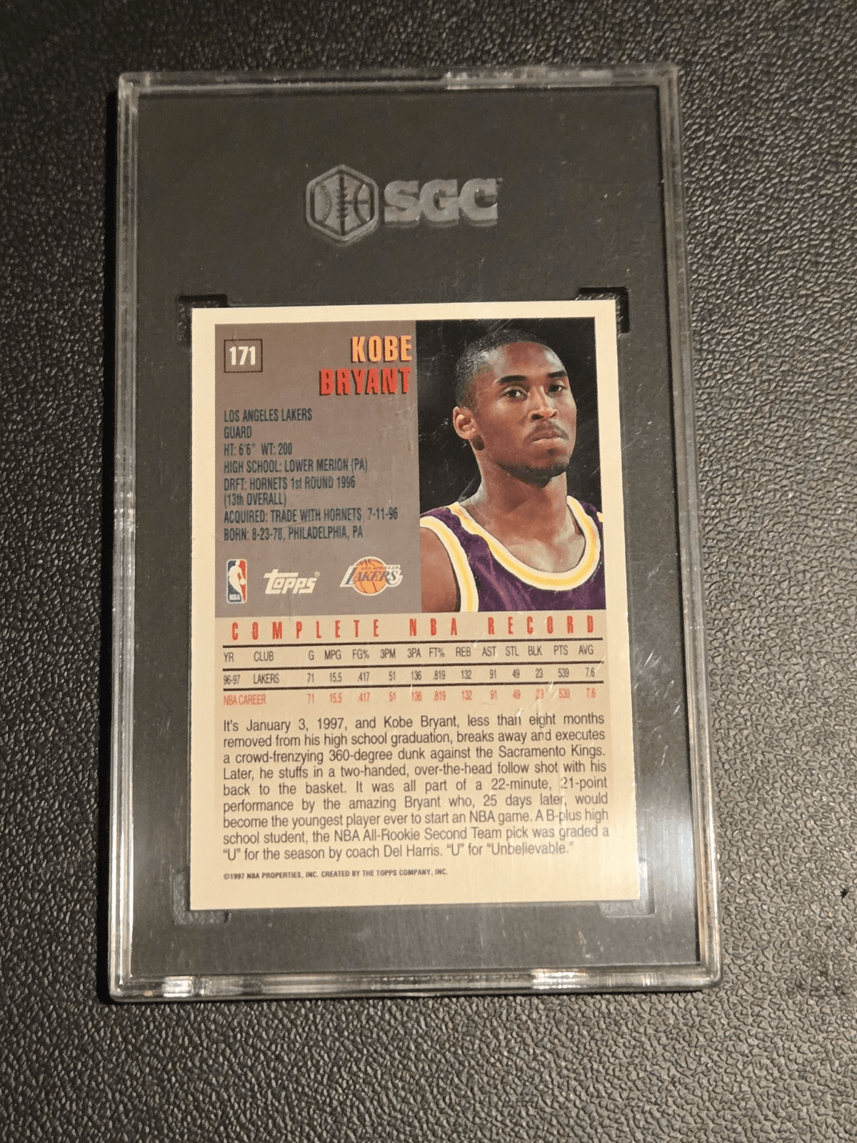 New Era Lakers 9Fifty Snapback Hardwood Classics Hat + 1997 Kobe Bryant SGC 8.5 - Thumbnail 3