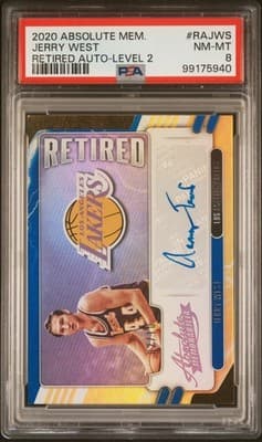 2020 Absolute Retired Autographs Jerry West Retired Auto-Level 2 PSA 8 #/10 - Image 1