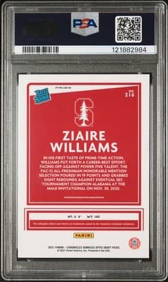 2021 Panini Chronicles Draft Picks #216 Ziaire Williams Orange PSA 8 - Thumbnail 2