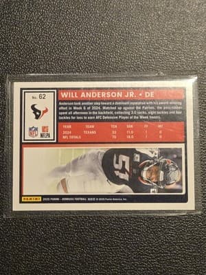 2025 Donruss #62 Will Anderson Jr. Press Proofs Purple - Thumbnail 2