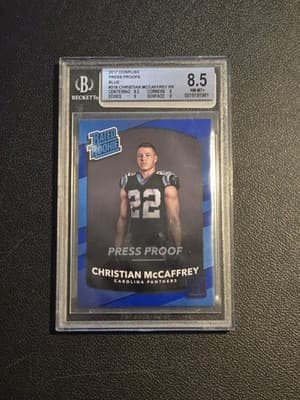 2017 Donruss #318 Christian McCaffrey Press Proof Blue BGS 8.5 RC - Image 1