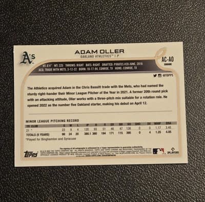 2022 Topps Chrome Update #AC-AO Adam Oller Autographs - Thumbnail 2