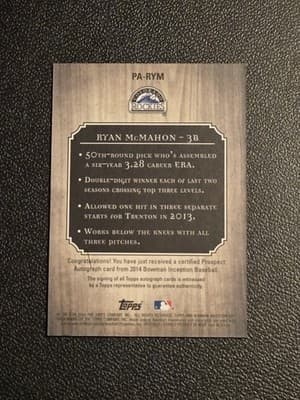2014 Bowman Inception #PA-RYM Ryan McMahon - Thumbnail 2