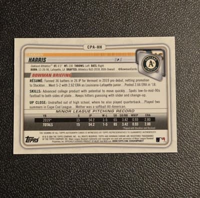 2020 Bowman #CPA-HH Hogan Harris Chrome Prospect Autographs - Thumbnail 2