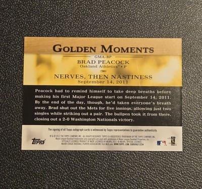 2012 Topps #GMA-BP Brad Peacock Golden Moments Autographs - Thumbnail 2