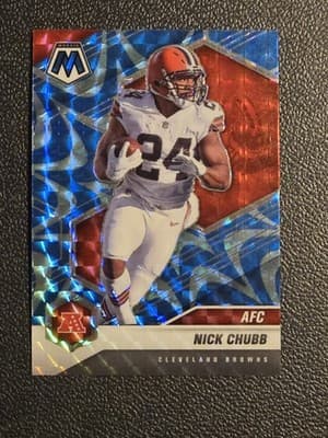 2021 Panini Mosaic #231 Nick Chubb Prizm Reactive Blue - Image 1