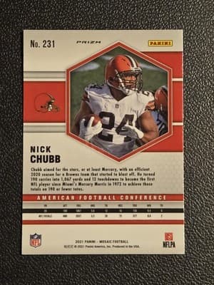 2021 Panini Mosaic #231 Nick Chubb Prizm Reactive Blue - Thumbnail 2