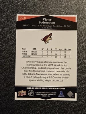 2020-21 Upper Deck #UV-41 Victor Soderstrom Ultimate Victory - Thumbnail 2