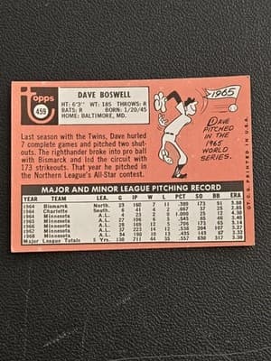 1969 Topps #459 Dave Boswell - Thumbnail 2