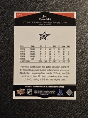 2020-21 Upper Deck #UV-5 Joe Pavelski Ultimate Victory - Thumbnail 2