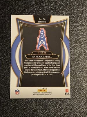 2024 Panini Select #54 Earl Campbell Red & Yellow Prizm Shock - Thumbnail 2