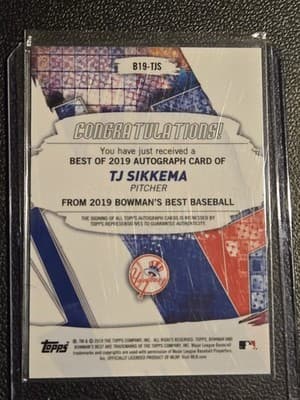 2019 Bowman's Best #B19-TJS T.J. Sikkema Best of 2019 Autographs - Thumbnail 2