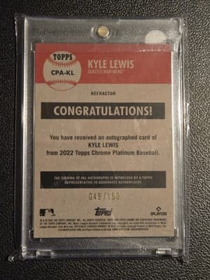 2022 Chrome Platinum Anniversary Kyle Lewis Autographs Aqua Refractor #/150 - Thumbnail 2