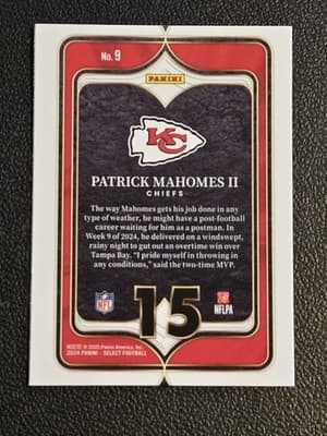 2024 Panini Select - Select Numbers #9 Patrick Mahomes II - Thumbnail 2