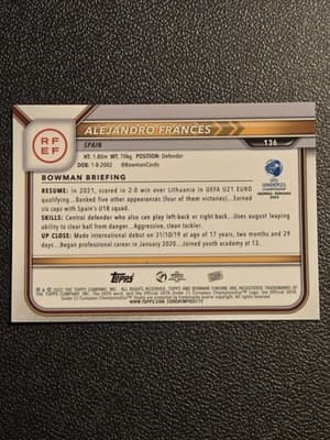 2022 Bowman Chrome Road to UEFA U21 Euros Alejandro Frances Atomic Refractors - Thumbnail 2