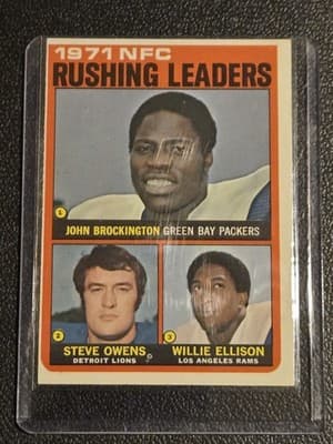 1972 Topps #2 1971 NFC Rushing Leaders J.Brockington S.Owens W.Ellison - Image 1