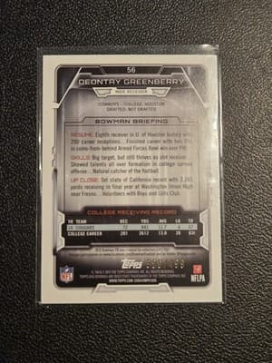 2015 Bowman #56 Deontay Greenberry Rookies Blue #/499 - Thumbnail 2