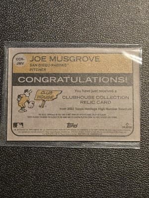 2022 Topps Heritage Joe Musgrove Clubhouse Collection Relics High Number - Thumbnail 2