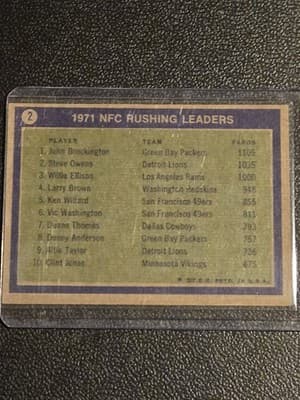 1972 Topps #2 1971 NFC Rushing Leaders J.Brockington S.Owens W.Ellison - Thumbnail 2