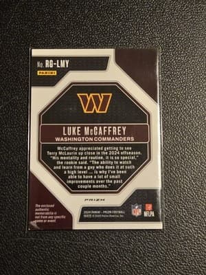 2024 Panini Prizm #RG-LMY Luke McCaffrey Rookie Gear - Thumbnail 2