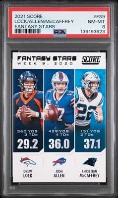 2021 Panini Score Fantasy Stars #FS9 Lock/Allen/Mccaffrey Fantasy Stars PSA 8 - Image 1