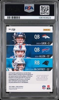 2021 Panini Score Fantasy Stars #FS9 Lock/Allen/Mccaffrey Fantasy Stars PSA 8 - Thumbnail 2