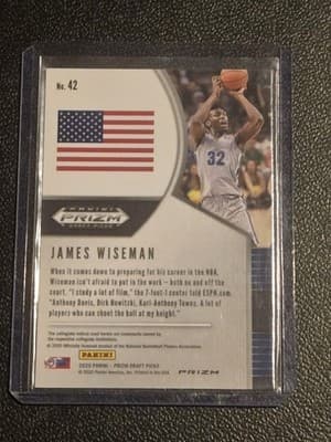 2020 Panini Prizm Draft Picks Collegiate #42 James Wiseman Purple Wave - Thumbnail 2
