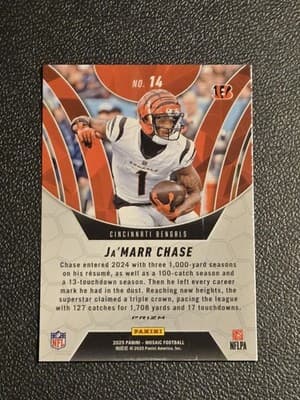 2025 Panini Mosaic #14 Ja’Marr Chase Elevate Mosaic Pink Fluorescent - Thumbnail 2