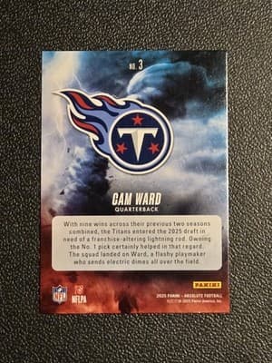 2025 Panini Absolute #3 Cam Ward By Storm - Thumbnail 2