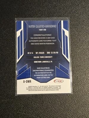 2024 SAGE HIT #A-DMR David Martin-Robinson Autographs Red (Low Series) - Thumbnail 2