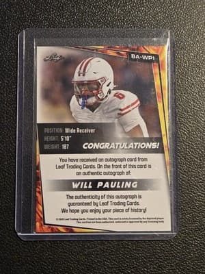 2024 Leaf #BA-WP1 Will Pauling Autographs Red - Thumbnail 2