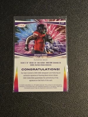 2025 SAGE HIT #A-AB Antario Brown Autographs Blue (High Series) - Thumbnail 2