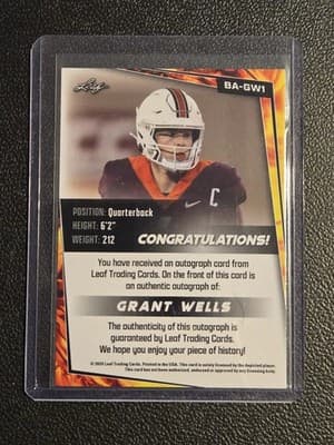 2024 Leaf #BA-GW1 Grant Wells Autographs White - Thumbnail 2