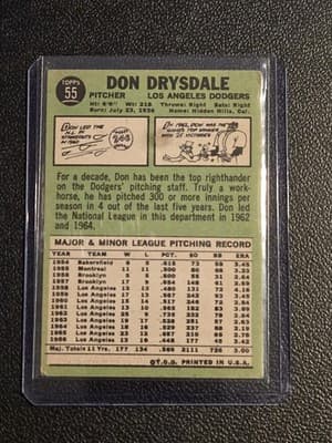 1967 Topps #55 Don Drysdale - Thumbnail 2