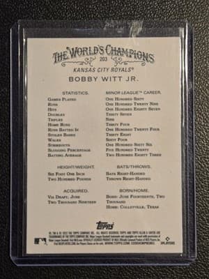 2022 Topps Allen & Ginter #203 Bobby Witt Jr. - Thumbnail 2