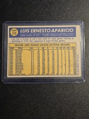 1970 Topps #315 Luis Aparicio - Thumbnail 2