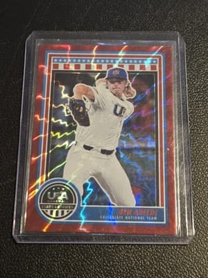 2025 Panini Stars and Stripes USA Baseball #12 Ben Abeldt Red Lightning #/30 - Image 1