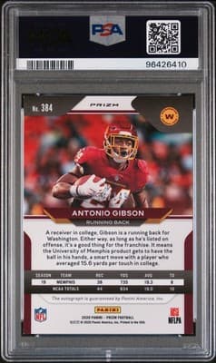 2020 Panini Prizm #384 Antonio Gibson Red Wave PSA 8 #/149 - Thumbnail 2