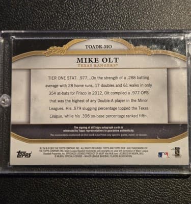 2013 Topps Tier One - Autograph Dual Relics #TOADR-MO Mike Olt #11/25 - Thumbnail 2
