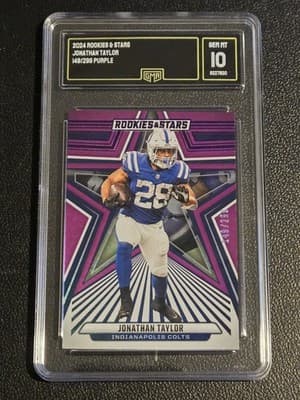 2024 Panini Rookies & Stars #42 Jonathan Taylor Purple GMA 10 #/299 - Image 1