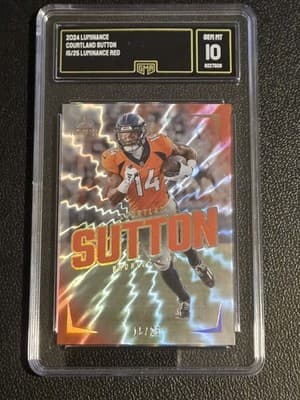 2024 Panini Luminance #19 Courtland Sutton Red GMA 10 #/25 - Image 1