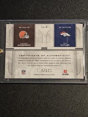 2008 Playoff Prestige Derek Anderson/Jay Cutler MEM, Leaders Materials #/250 - Thumbnail 2