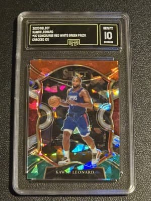 2020-21 Panini Select #37 Kawhi Leonard Red White Green Cracked Ice GMA 10 - Image 1