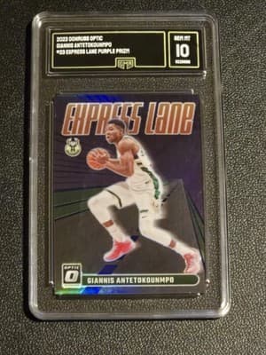 2023-24 Donruss Optic #23 Giannis Antetokounmpo Express Lane Purple GMA 10 - Image 1