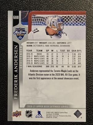 2020-21 Upper Deck #688 Frederik Andersen - Thumbnail 2