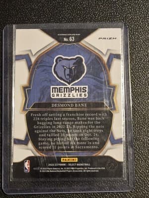 2022-23 Panini Select #63 Desmond Bane Blue Cracked Ice Prizms - Thumbnail 2