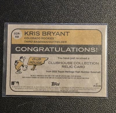 2022 Topps Heritage #CCR-KB Kris Bryant Clubhouse Collection Relics High Number - Thumbnail 2
