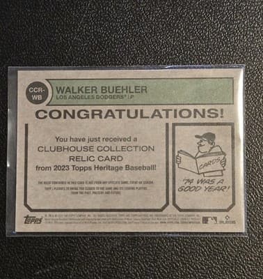 2023 Topps Heritage #CCR-WB Walker Buehler Clubhouse Collection Relics - Thumbnail 2