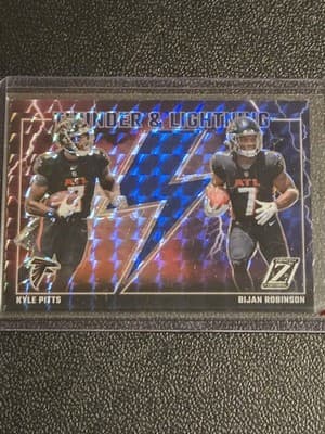 2023 Panini Zenith #1 Bijan Robinson / Kyle Pitts Thunder and Lightning Blue - Image 1